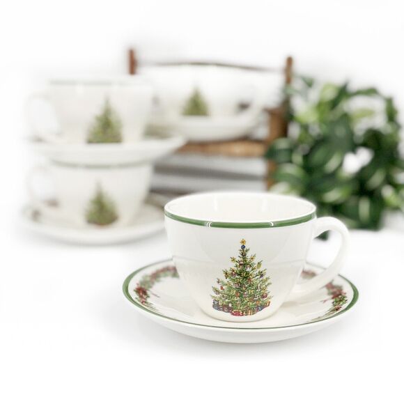 Christopher Radko Holiday Celebrations Flat Cup & Saucer Set - Green Trim - Picture 3 of 6